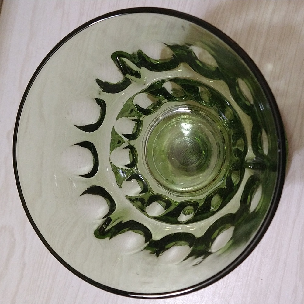Vintage Thumbprint Hazel Atlas Glass Candy Dish Pedestal Compote Olive Green - Picture 2 of 4
